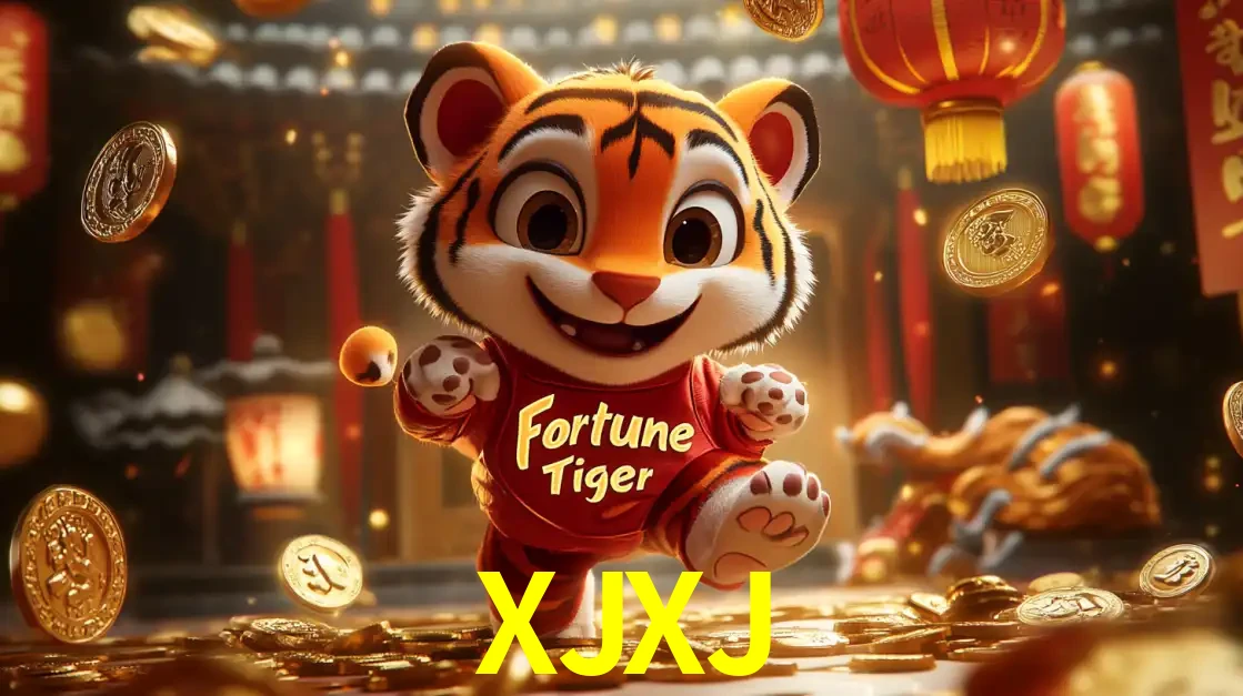 O alegre personagem do Fortune Tiger correndo sobre um caminho de moedas de ouro, simbolizando os grandes prêmios e a diversão do popular jogo de slot do XJXJ.