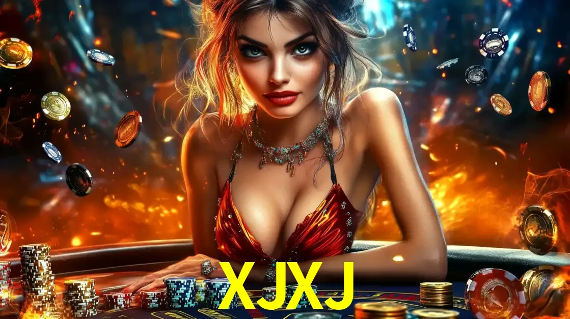 Mulher em uma mesa de cassino com pilhas de fichas e um fundo de fogo, pronta para uma rodada de altas apostas nos jogos de mesa emocionantes do cassino XJXJ.